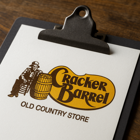 Cracker Barrel logo featuring the Old Timer and barrel, representing the brand identity at the center of the Cracker Barrel logo controversy.